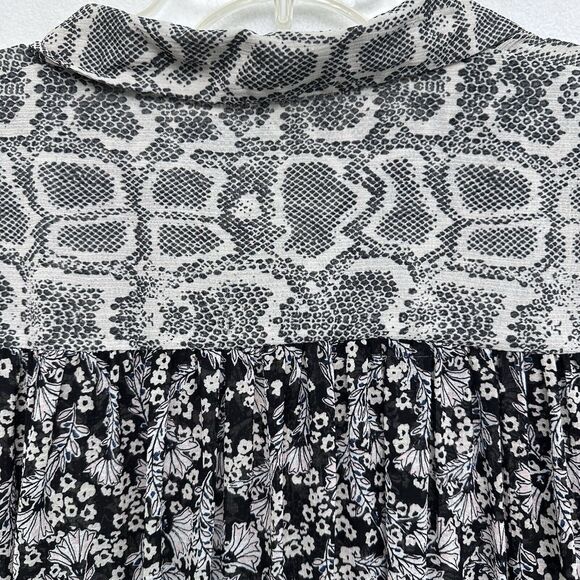 Free People Button Up Blouse Sz M Dani Black Paisley Snakeskin Semi Sheer Shirt - Picture 8 of 11